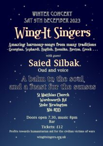 Wing-It Singers Winter Concert with guest Saied Silbak, 9 Dec 2023